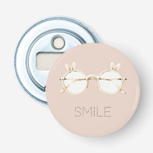 Roze Witte Konijnenoren Bril Glimlach Button Flesopener