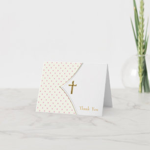 Roze Witte Kruis Meisje Doop Dank Kaarten