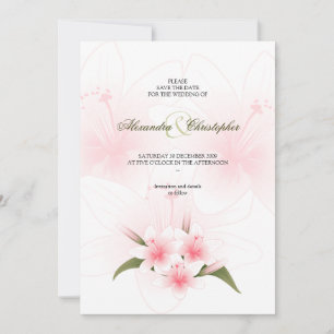 Roze & Witte Lelies Trouw Save The Date Aankondigi