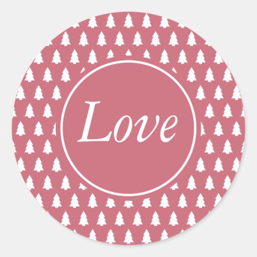Roze Witte Liefde Kerstboom Patroon Ronde Sticker (Voorkant)