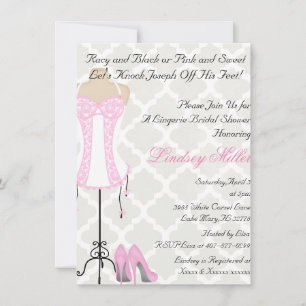 Roze & witte lingerie bruids douche uitnodiging