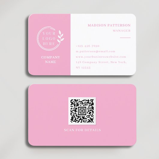 Roze Witte Logo QR Code Minimalistisch Modern Visitekaartje