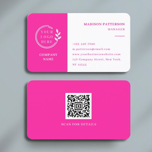 Roze Witte Logo QR Code Minimalistisch Modern Visitekaartje