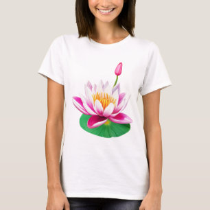Roze Witte Lotus Waterlelie Bloemen & Groene Blad T-shirt