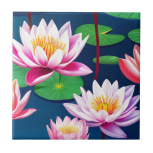 Roze Witte Lotus Waterlelie Bloemen & Groene Blade Tegeltje