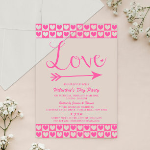 Roze & Witte Love Hearts Valentijnsdag Feest Acryl Uitnodigingen