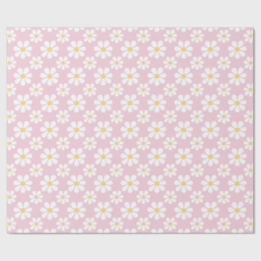 Roze witte madeliefjespatroon cadeaupapier (Vlak)