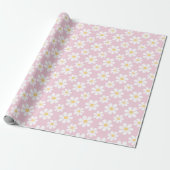 Roze witte madeliefjespatroon cadeaupapier (Uitgerold)