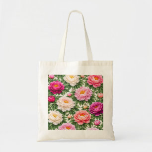 Roze Witte & Magenta Pioen Bloem Botanisch Patroon Tote Bag