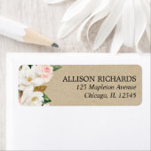 Roze witte magnolia rustieke kraft bloemengroen etiket (Insitu)