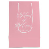 Roze Witte Maid van Eer Elegant Script Typografie Medium Cadeauzakje (Achterkant)