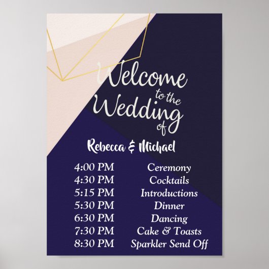 Roze witte marineblauw & goudgeom Orde der Gebeurt Poster (Voorkant)