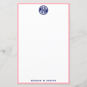 Roze Witte Marineblauwe Cirkel Monogram Lettertype