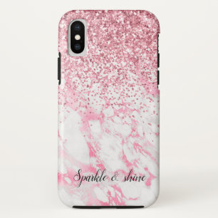 Roze witte marmer Glitter iPhone XS Hoesje