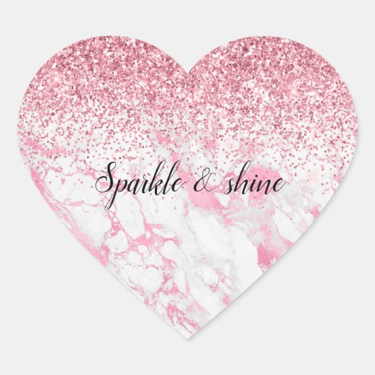 Roze witte marmer Glitter Hart Sticker (Voorkant)