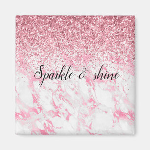 Roze witte marmer Glitter Magneet
