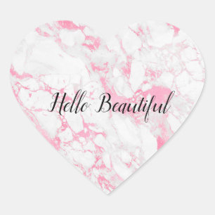 Roze witte marmer hart sticker
