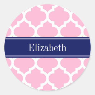 Roze witte Marokkaan #5 Navy Blue 5c Naam Monogram Ronde Sticker