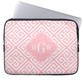 Roze witte med Griekse sleutel Diag T Roze naam Mo Laptop Sleeve