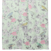 roze witte mint vogelpest collage douchegordijn (Voorkant)