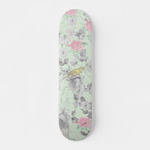  roze witte mint vogelpest collage skateboard