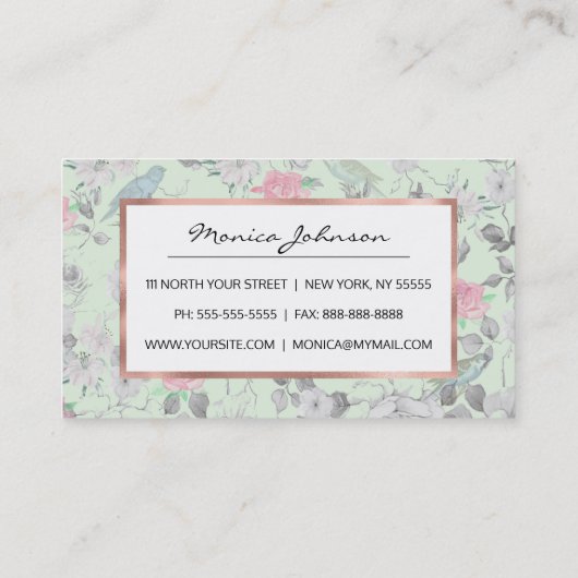 roze witte mint vogelpest collage visitekaartje (Achterkant)