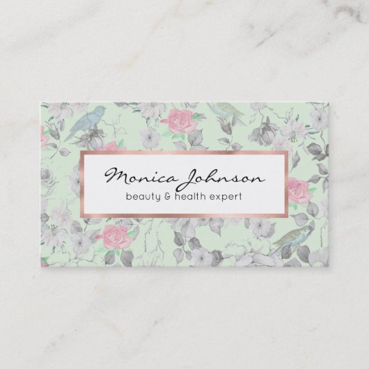 roze witte mint vogelpest collage visitekaartje (Voorkant)