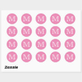 Roze Witte Monogram Letter Ronde Sticker (Vel)