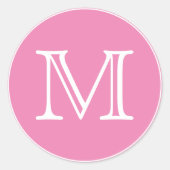 Roze Witte Monogram Letter Ronde Sticker (Voorkant)