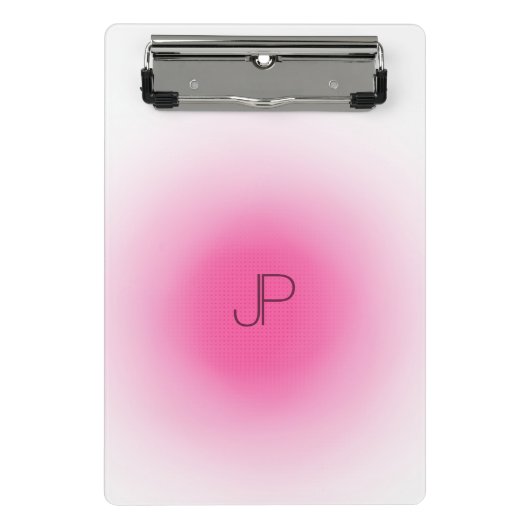 Roze witte monogram Moderne Elegant Sjabloon Mini Klembord (Voorkant)