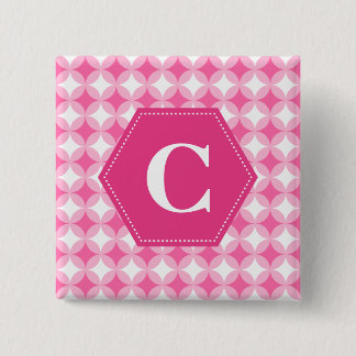 Roze witte monogram patroon vierkante button 5,1 cm