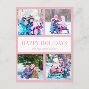 Roze Witte Multi Foto Kerst Vakantie Groet Briefkaart