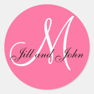 Roze Witte Namen Monogram M Bruiloft Sticker