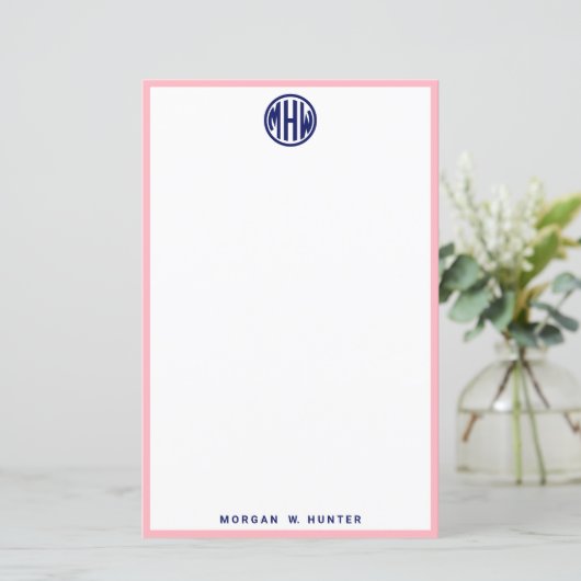 Roze witte navel Circle Monogram Font DIY BG (Staand voorkant)