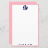 Roze witte navel Circle Monogram Font DIY BG (Voorkant / Achterkant)