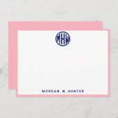 Roze witte navel Circle Monogram Font DIY BG Bedankkaart (Voorkant / Achterkant)