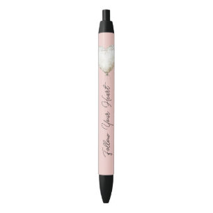 Roze Witte Nep Kant Hart Ballon Zwarte Inkt Pen