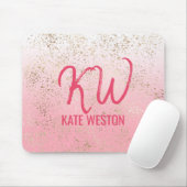 Roze witte Ombre gespikkelde gouden vlokken Monogr Muismat (Met muis)