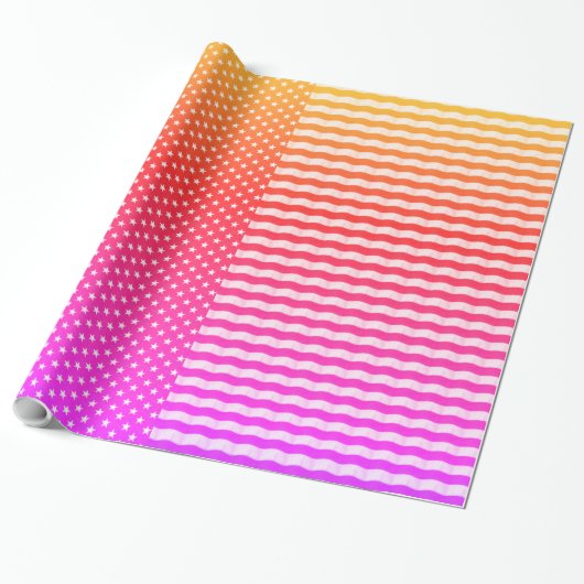 Roze witte Oranje sterren en stripes patroon Cadeaupapier (Uitgerold)