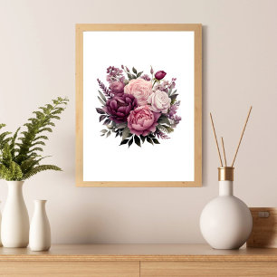 Roze Witte Paarse Roos Pioen Bloemen Bloem  Poster