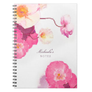  roze witte papaver Waterverf Naam notebook Notitieboek