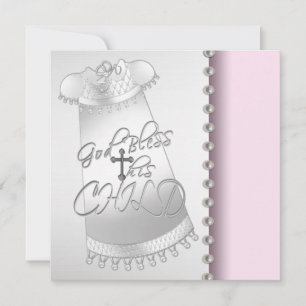 Roze Witte Parels Baby Meisje Doop Uitnodiging