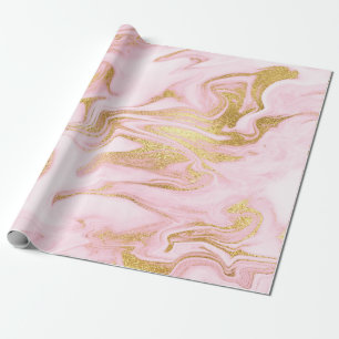 Roze witte pasta Marble Shiny Golden Brushes Cadeaupapier