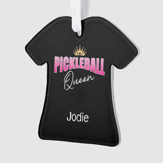 Roze Witte Pickleball koningin met gouden kroon Ornament (voorkant)