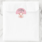 Roze witte pig Merry kerstfamilie naam Ronde Sticker (Tas)