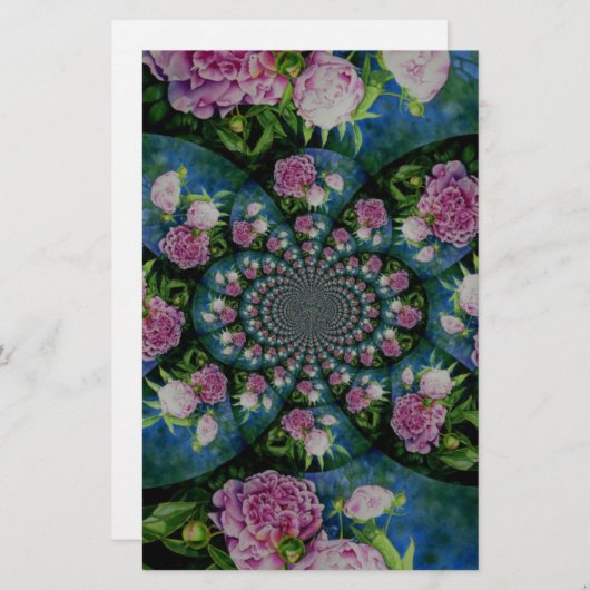 Roze witte pioen floral waterverf mandala briefpapier (Voorkant / Achterkant)