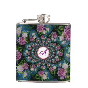 Roze witte pioen floral waterverf mandala heupfles