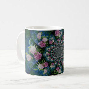 Roze witte pioen floral waterverf mandala koffiemok