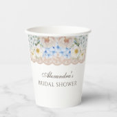 Roze Witte Pioenblauwe Hydrangea Vrijgezellenfeest Papieren Bekers (Voorkant)