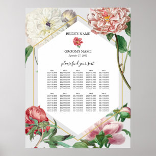 Roze Witte Pioenen Bloemen Bruiloft Zitkaarten Poster